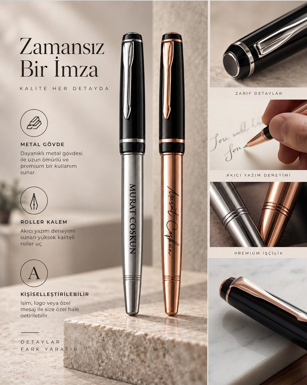 Aurora Pen - Kişiye Özel Premium Metal Roller Kalem Seti