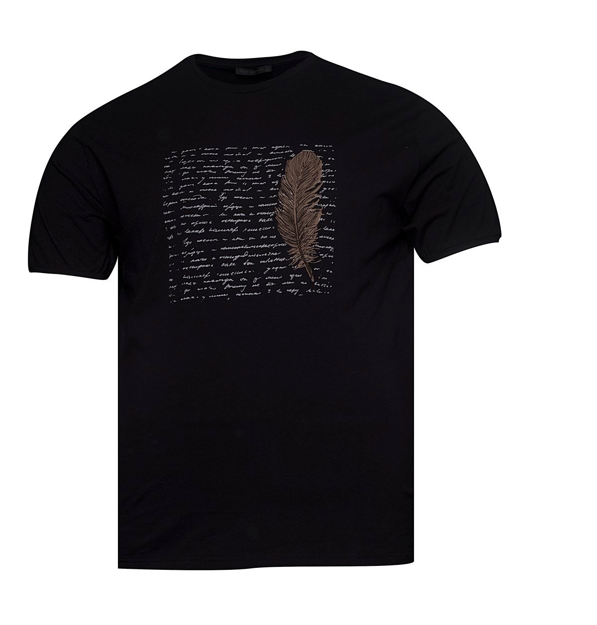 Büyük Beden Erkek Siyah  Baskılı Beyaz  T-Shirt