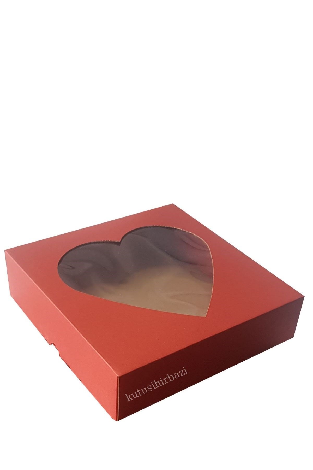 23x23x6 KIRMIZI KALP PENCERELİ KUTU