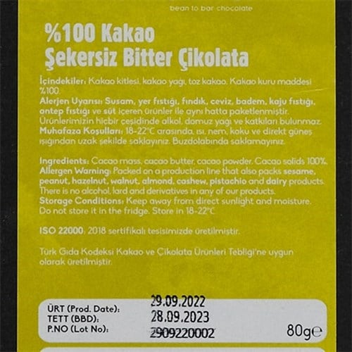%100 Bitter Çikolata (90 gr) Aroha