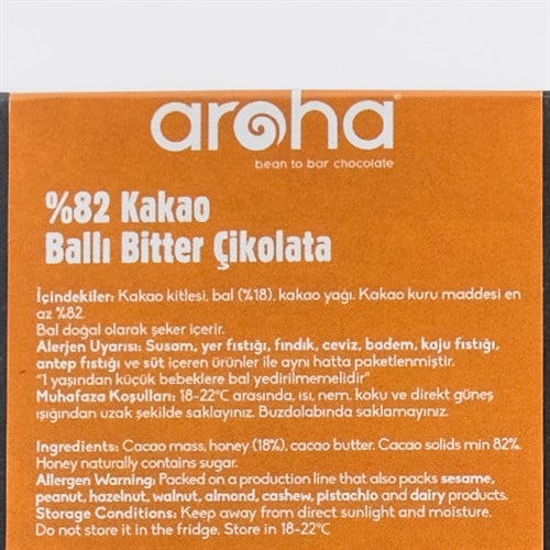 %82 Bitter Çikolata, Ghana - Ballı (80 gr) Aroha