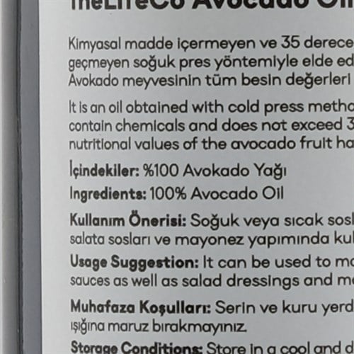 Avokado Yağı (250 ml) The LifeCo