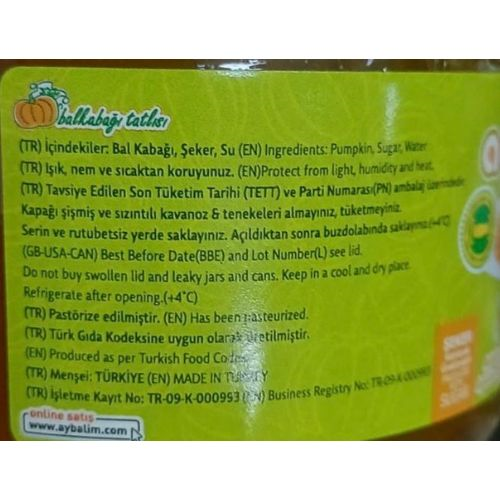 Aydın Yöresel Kabak Tatlısı ( 380 Gr ) Aybalım