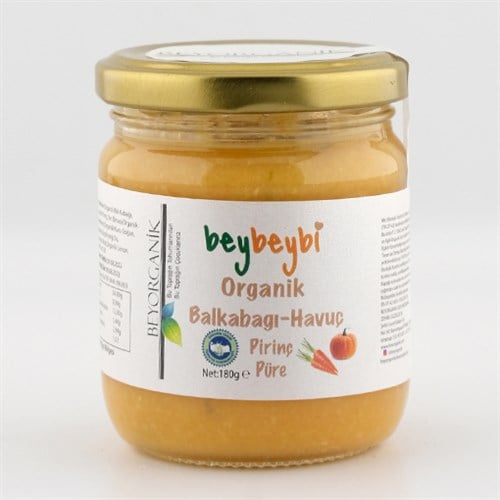 Beybeybi Organik Probiyotikli Havuç-Kabak-Esmer Pirinç Püre (180 gr) Beyorganik