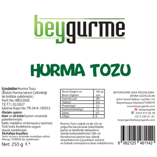 Beygurme Hurma Tozu (250 gr) Beyorganik