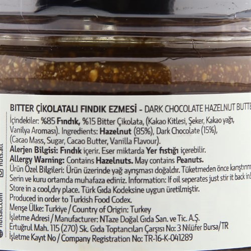 Bitter Çikolatalı Fındık Ezmesi (280 gr) Nuts'all
