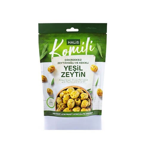 Çekirdeksiz Zeytinyağlı ve Kekikli Yeşil Zeytin (170 gr) Komili