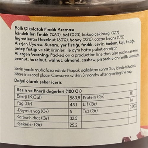 Çikolatalı-Organik Ballı Fındık Kreması (180 gr) Aroha