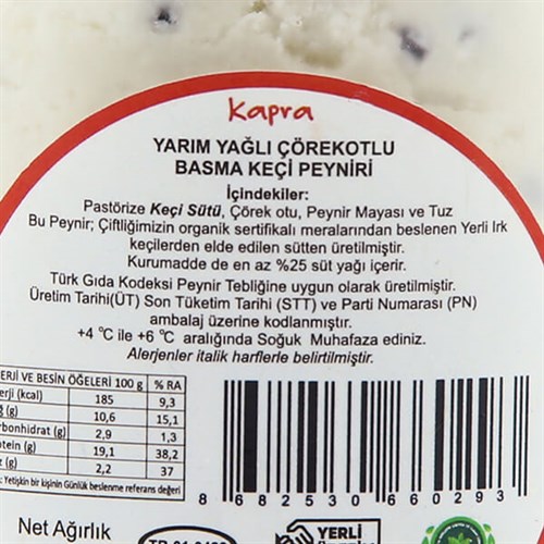 Çörekotlu Keçi Basma Peynir (425 gr) Kapra