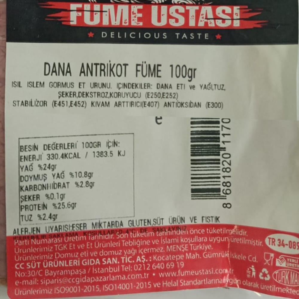Dana Antrikot Füme Dilim (100 gr) Füme Ustası