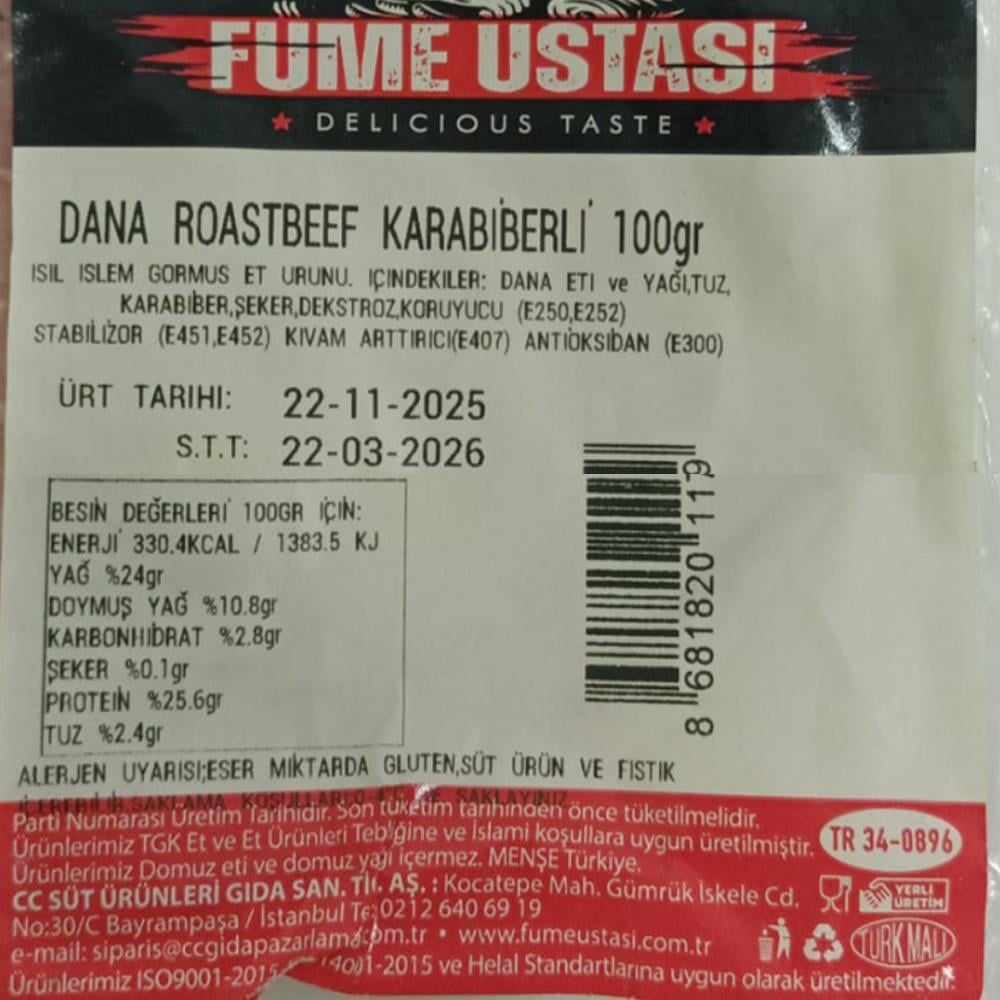 Dana Rozbif Karabiberli Dilim (100 gr) Füme Ustası