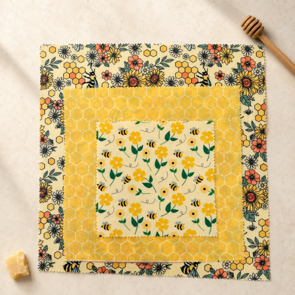 Doğal Balmumu Gıda Saklama Bezi 3'lü Set (20x20 Cm + 30x30 Cm + 40x40 Cm) Doğa Kucaklar