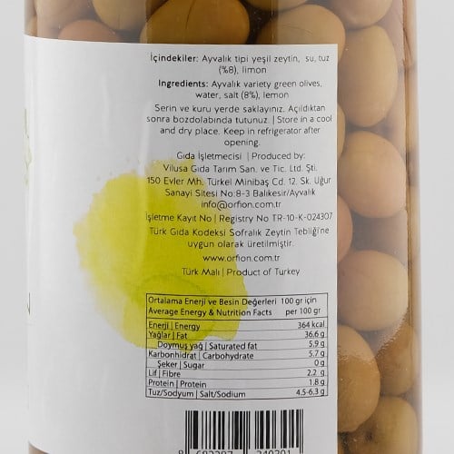 Edremit Tipi Yeşil Çizik Zeytin (1000 ml) Orfion