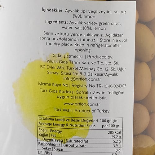 Edremit Tipi Yeşil Kırma Zeytin (1000 ml) Orfion