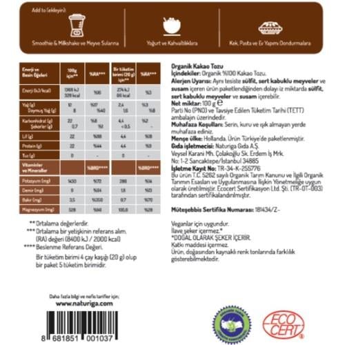 Glutensiz Kakaolu Kek Karışımı (260 Gr) Naturiga