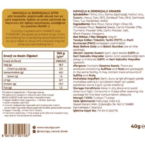 Goodbye Gluten Havuçlu Zerdeçallı Kraker (40 Gr) Naturiga