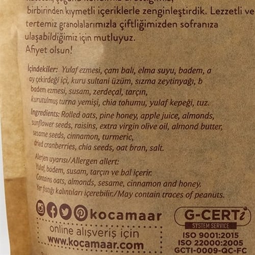 Granola Bal ve Badem (360 gr) Kocamaar Çiftliği