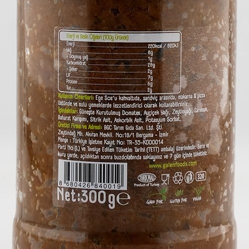 Güneşte Kurutulmuş Domates Ezmesi (300 gr) Galen