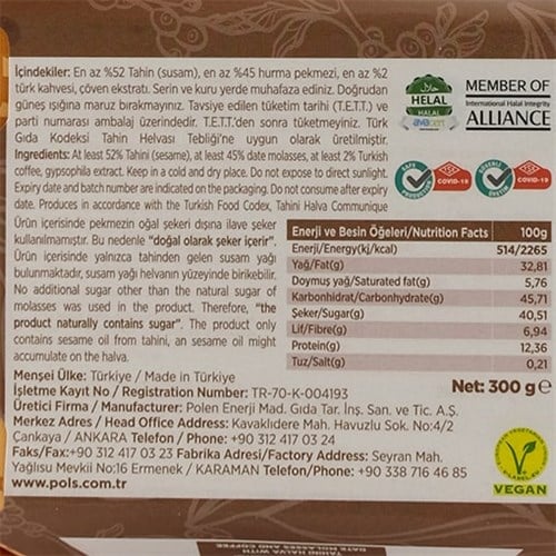 Hurma Pekmezli, Kahveli Tahin Helvası (300 gr) Pol's