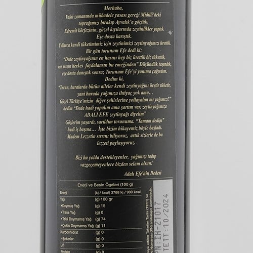 İlk Hasat Naturel Sızma Zeytinyağı (750 ml) Adalı Efe