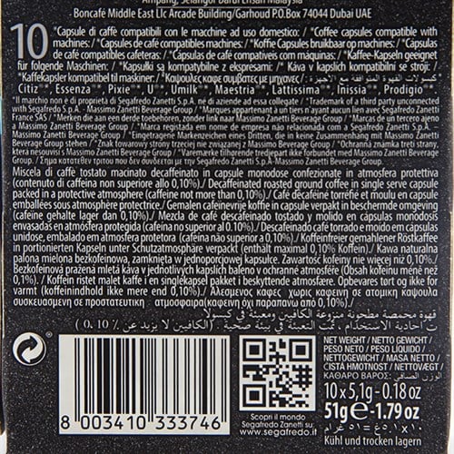 Kapsül Espresso Kahve, Decaffeınato (10 adet) Segafredo