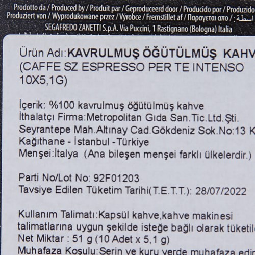 Kapsül Espresso Kahve, Intenso (10 adet) Segafredo