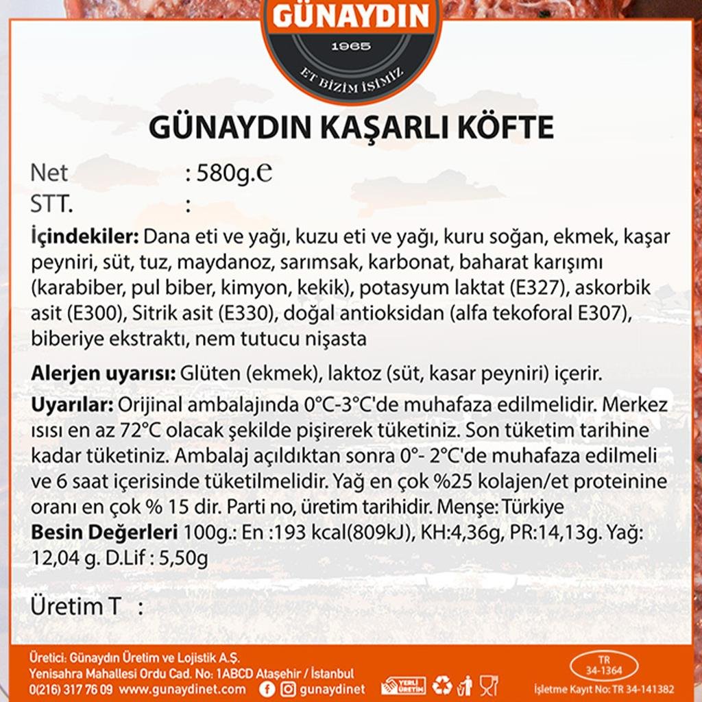 Kaşarlı Köfte (580 gr) Günaydın