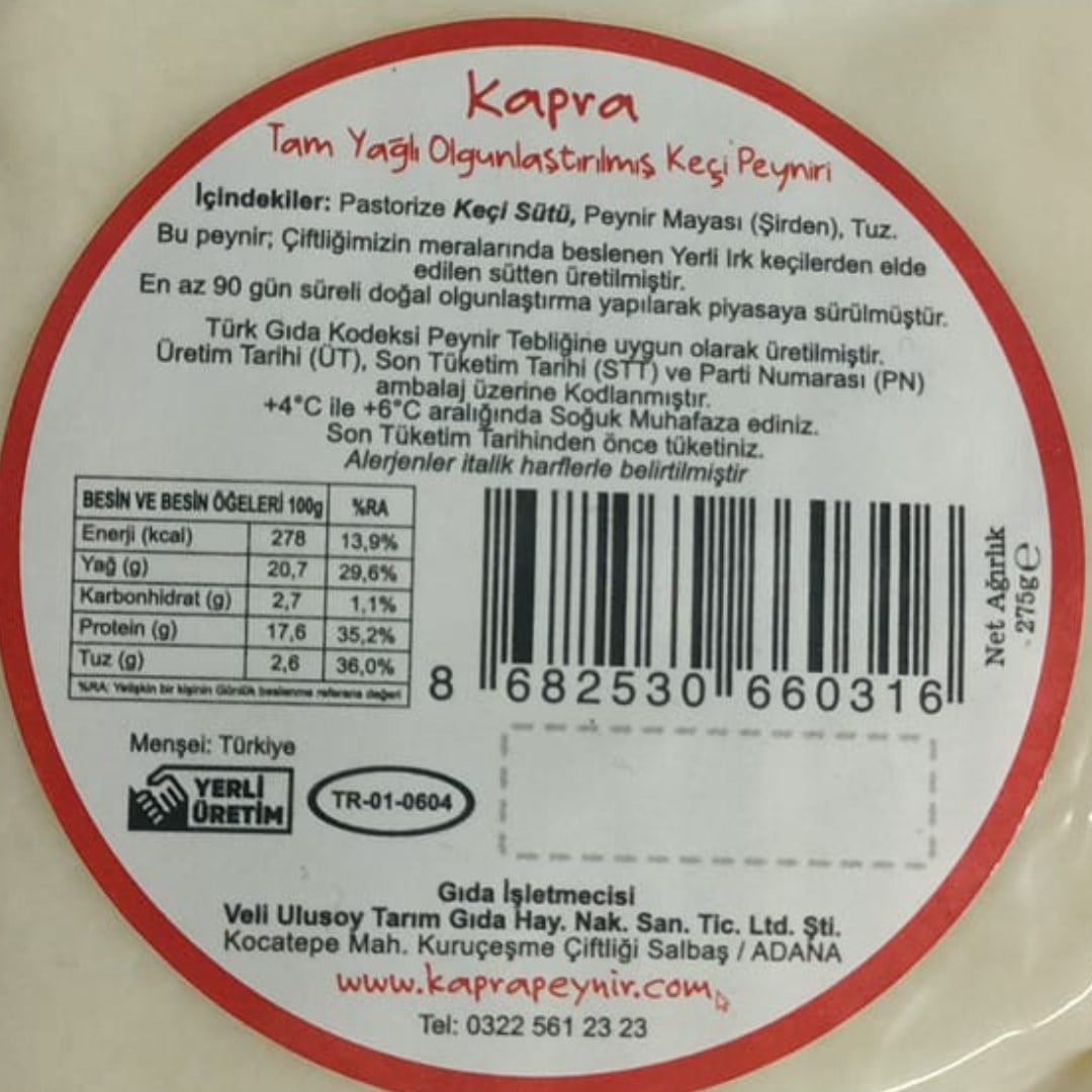 Keçi Olgunlaştırılmış Peynir (275 gr) Kapra