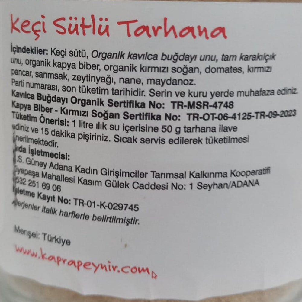 Keçi Sütlü Tarhana, Tuzsuz (250 gr) Kapra