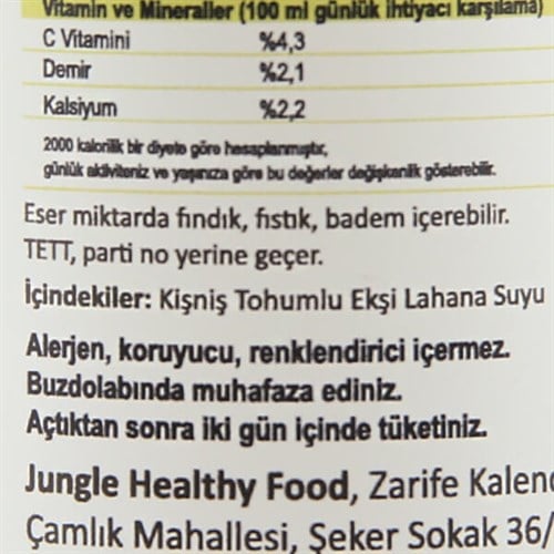 Kişnişli Ekşi Lahana Suyu (250 ml) Jungle