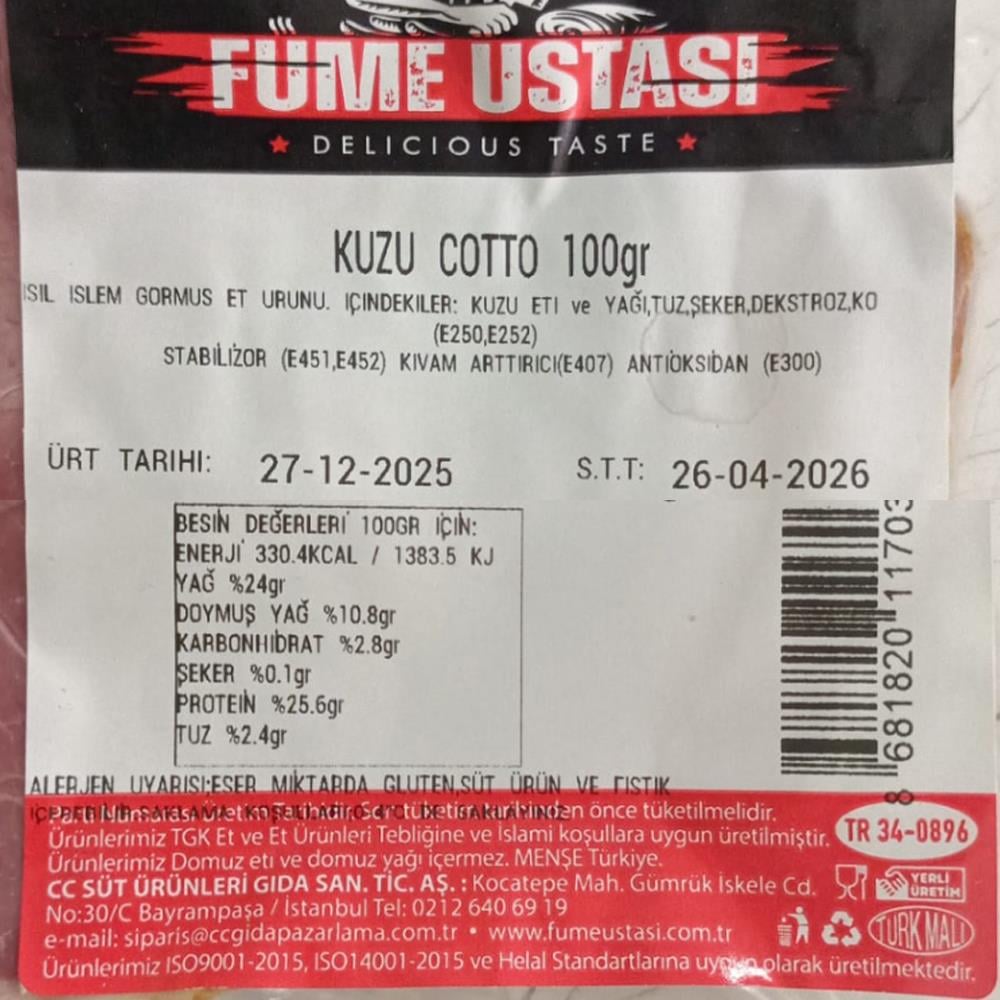 Kuzu Cotto Füme Dilim (100 gr) Füme Ustası