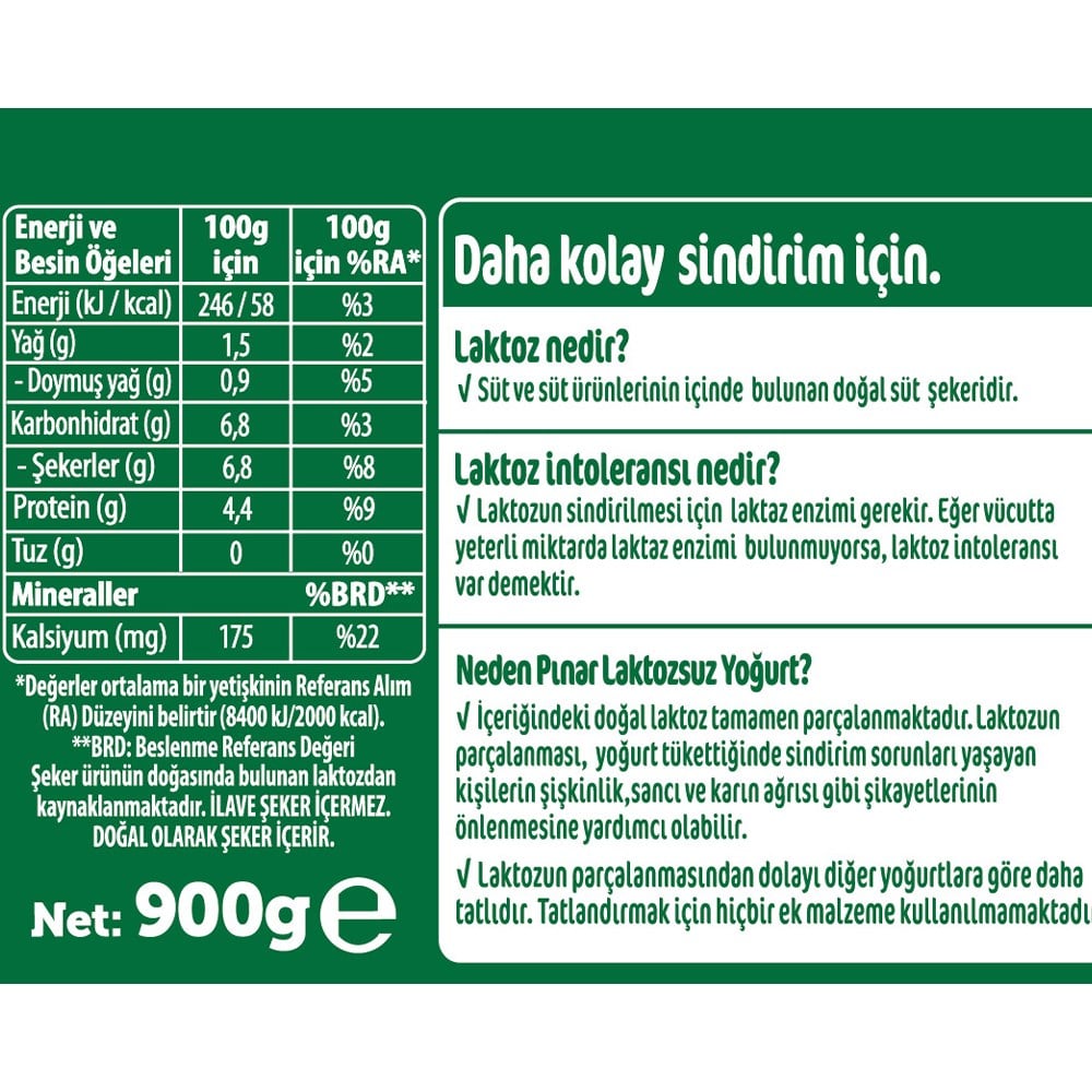 Laktozsuz Yoğurt (900 gr) Pınar