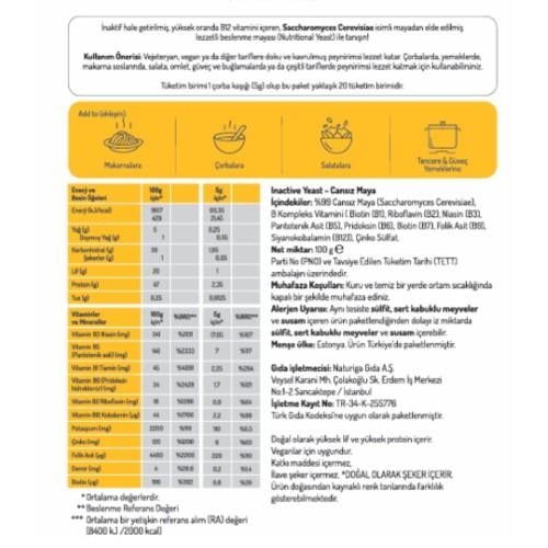 Nutritional Yeast (Besin Mayası) (100 Gr) Naturiga