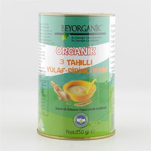 Organik 3 Tahıllı Bebek Ek Gıdası, Yulaf-Pirinç-İrmik (250 gr) Beyorganik