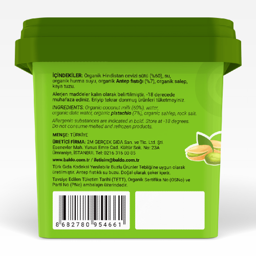 Organik Antep Fıstıklı Vegan Dondurma (400 gr) Baldo