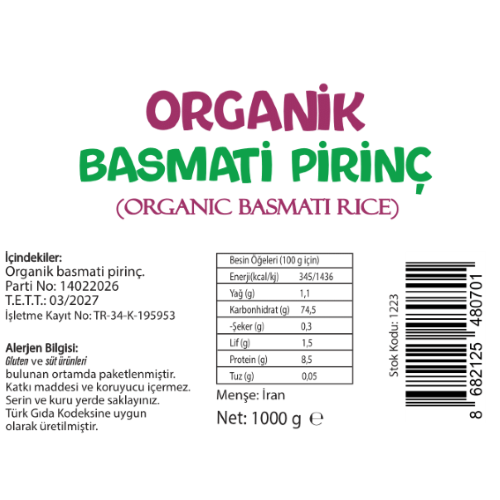 Organik Basmati Pirinç (500 gr) Beyorganik