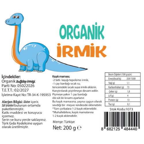 Organik Bebek İrmiği (200gr) Beyorganik (Pestisit ve Aflatoksin Analizli)