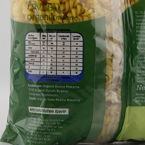 Organik Burgu Makarna, 500 gr (Orvital)