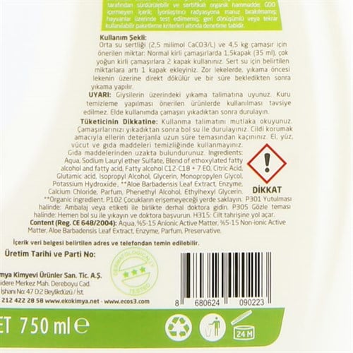 Organik Çamaşır Deterjanı (750 ml) Ecos3