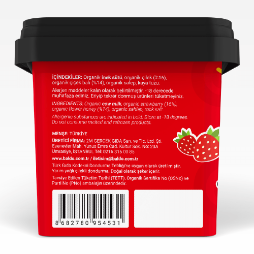 Organik Çilekli Dondurma (400 gr) Baldo