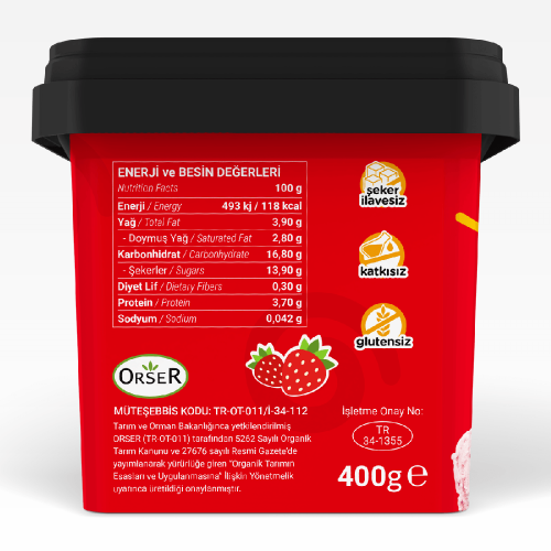 Organik Çilekli Dondurma (400 gr) Baldo