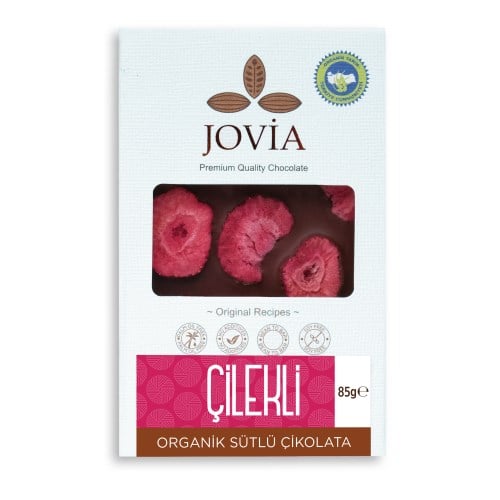 Organik Çilekli Sütlü Çikolata (85 gr) Jovia