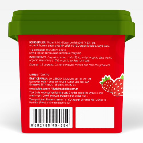 Organik Çilekli Vegan Dondurma (400 gr) Baldo