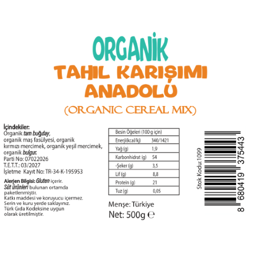 Organik Çorbalık Tahıl Karışımı - Anadolu (500 gr) Beyorganik(Pestisit ve Aflatoksin Analizli)