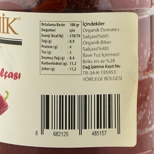Organik Domates ve Biber Salçası (650 cc) Beyorganik