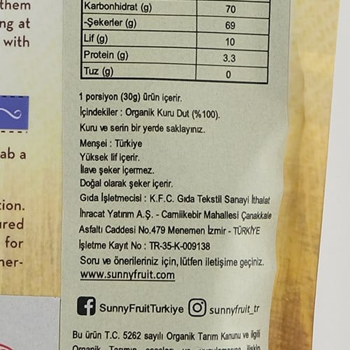 Organik Dut Kurusu (150 gr) Sunny Fruit