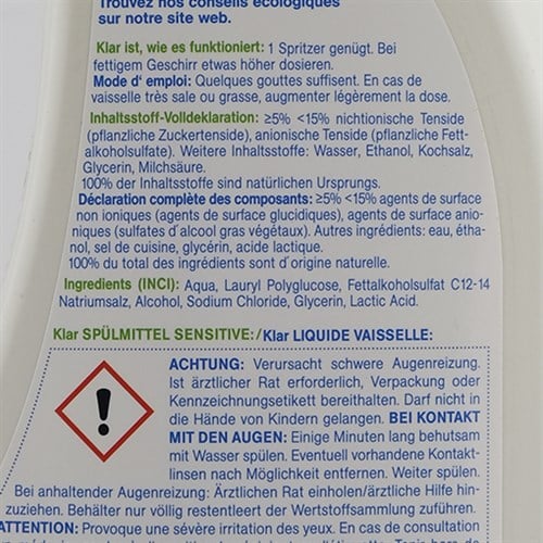 Organik Elde Bulaşık Yıkama Sıvısı, Kokusuz (1,5 litre) Klar