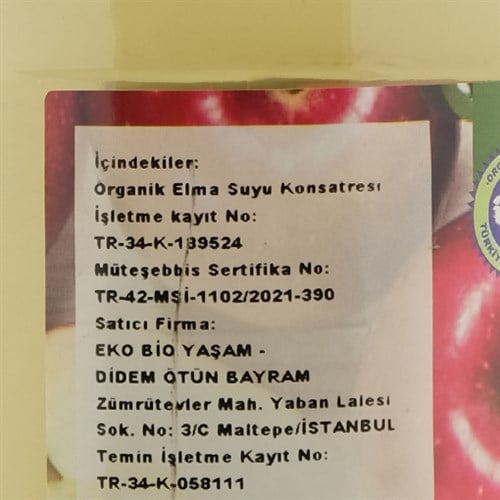 Organik Elma Suyu Konsantresi (1320 ml) Bio Yaşam