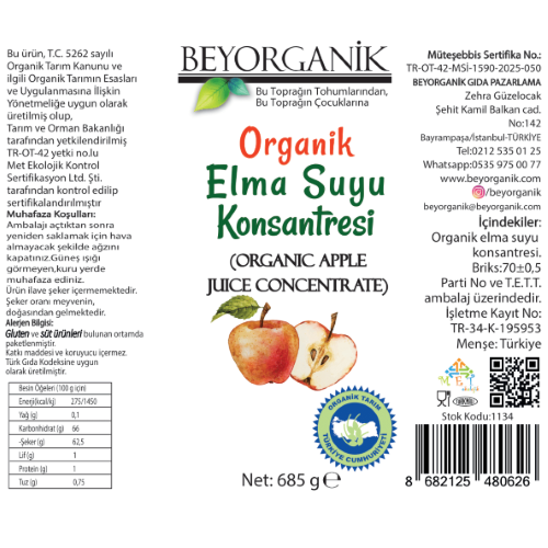 Organik Elma Suyu Konsantresi (685 gr) Beyorganik