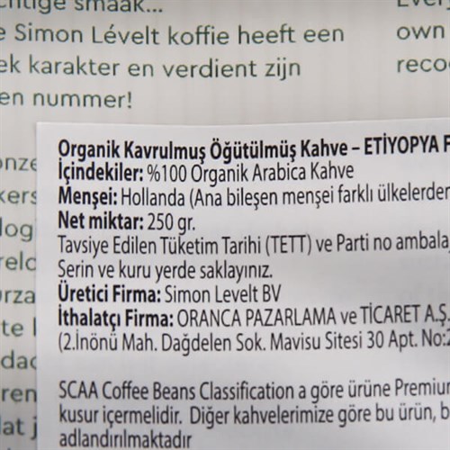 Organik Filtre Kahve, Etiyopya (250 gr), Simon Levelt